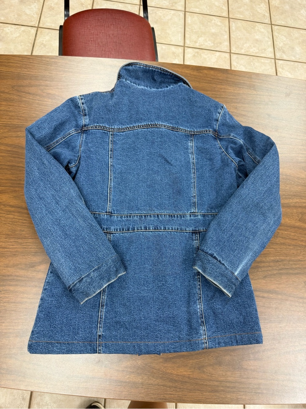 Vintage Liz Claiborne Plaid Lined Blue Denim Barn Jacket Chore Coat Empire S - Picture 7 of 8
